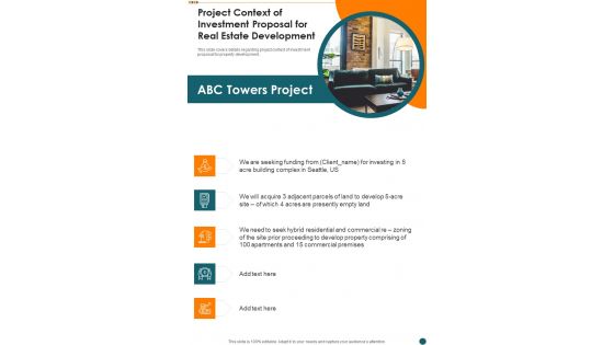 Project Context Of Investment Proposal For Real Estate Development One Pager Sample Example Document