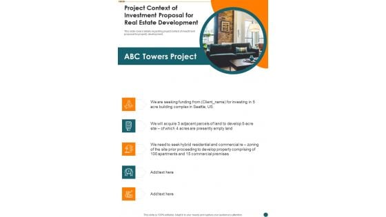 Project Context Of Investment Proposal For Real Estate Development One Pager Sample Example Document