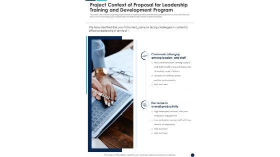 Project Context Of Leadership Training And Development Program One Pager Sample Example Document