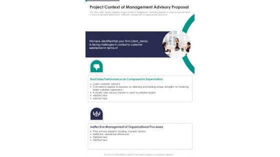 Project Context Of Management Advisory Proposal One Pager Sample Example Document