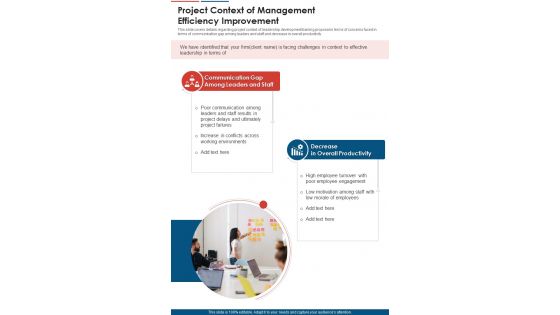 Project Context Of Management Efficiency Improvement One Pager Sample Example Document
