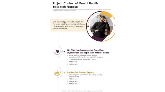 Project Context Of Mental Health Research Proposal One Pager Sample Example Document