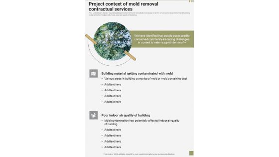 Project Context Of Mold Removal Contractual Services One Pager Sample Example Document