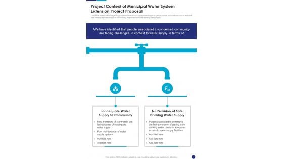 Project Context Of Municipal Water System Extension Project Proposal One Pager Sample Example Document Project Context Of Municipal Water System Extension Project Proposal One Pager Sample Example Document