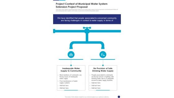 Project Context Of Municipal Water System Extension Project Proposal One Pager Sample Example Document