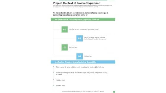 Project Context Of Product Expansion One Pager Sample Example Document Project Context Of Product Expansion One Pager Sample Example Document