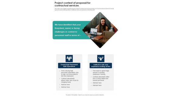 Project Context Of Proposal For Contractual Services One Pager Sample Example Document