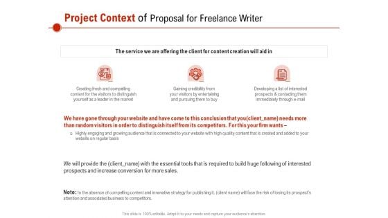 Project Context Of Proposal For Freelance Writer Ppt PowerPoint Presentation Infographic Template Files PDF