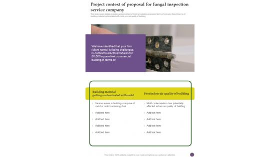 Project Context Of Proposal For Fungal Inspection Service Company One Pager Sample Example Document