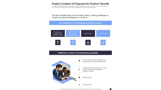 Project Context Of Proposal For Product Growth One Pager Sample Example Document