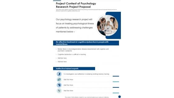 Project Context Of Psychology Research Project Proposal One Pager Sample Example Document
