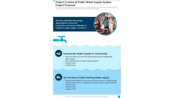 Project Context Of Public Water Supply System Project Proposal One Pager Sample Example Document