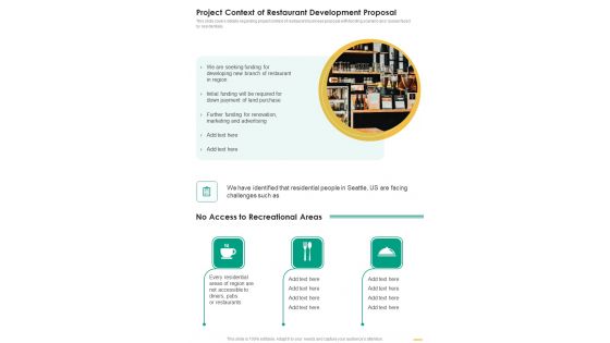 Project Context Of Restaurant Development Proposal One Pager Sample Example Document Project Context Of Restaurant Development Proposal One Pager Sample Example Document