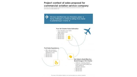 Project Context Of Sales Proposal For Commercial Aviation Service Company One Pager Sample Example Document