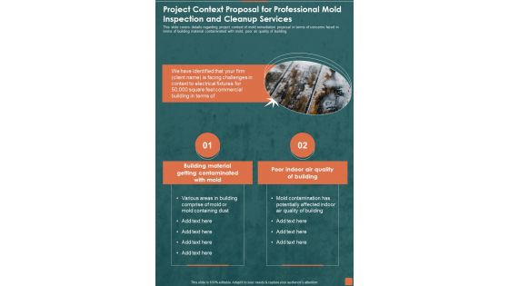 Project Context Proposal For Professional Mold Inspection And Cleanup Services One Pager Sample Example Document Project Context Proposal For Professional Mold Inspection And Cleanup Services One Pager Sample Example Document