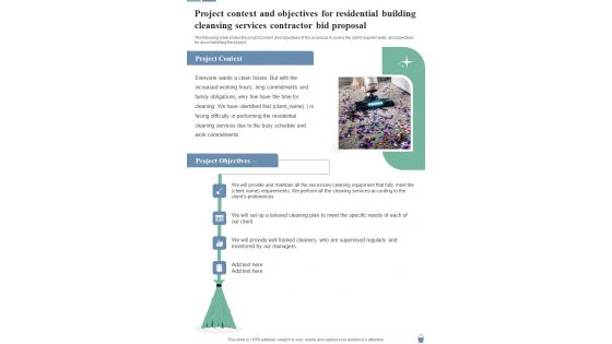 Project Context Residential Building Cleansing Services Contractor Bid Proposal One Pager Sample Example Document