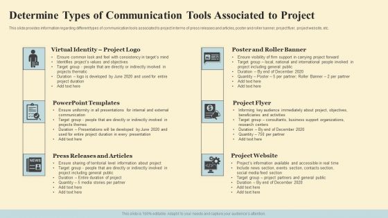 Project Coordination Plan Determine Types Of Communication Tools Associated To Project Portrait PDF