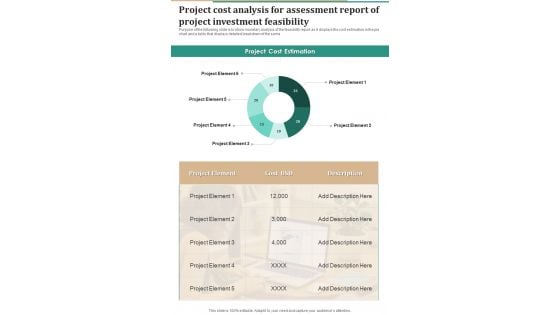 Project Cost Analysis For Assessment Report Of Project Investment Feasibility One Pager Sample Example Document