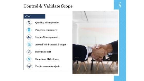 Project Deliverables Administration Outline Control And Validate Scope Ppt Inspiration Background PDF