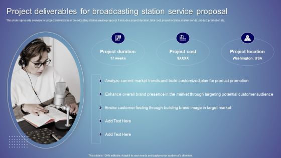 Project Deliverables For Broadcasting Station Service Proposal Ppt Ideas Graphics Design PDF