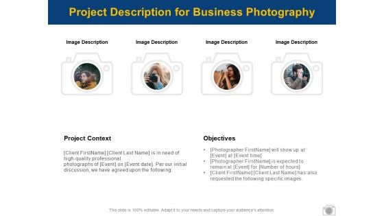 Project Description For Business Photography Ppt PowerPoint Presentation Infographics Backgrounds