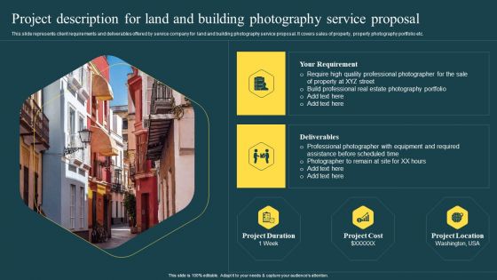 Project Description For Land And Building Photography Service Proposal Ppt Styles Brochure PDF Project Description For Land And Building Photography Service Proposal Ppt Styles Brochure PDF