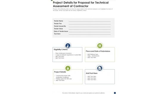 Project Details For Proposal For Technical Assessment Of Contractor One Pager Sample Example Document Project Details For Proposal For Technical Assessment Of Contractor One Pager Sample Example Document