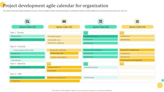 Project Development Agile Calendar For Organization Guidelines PDF