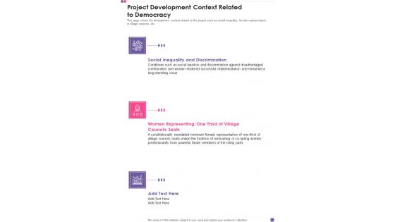 Project Development Context Related To Democracy Template 118 One Pager Documents