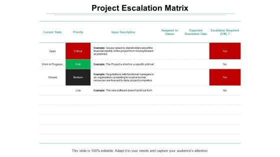 Project Escalation Matrix Ppt PowerPoint Presentation Model Example