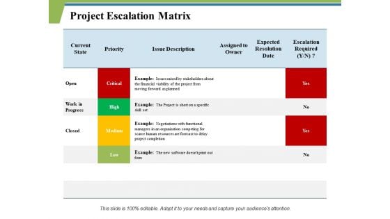 Project Escalation Matrix Ppt PowerPoint Presentation Outline Graphics Template