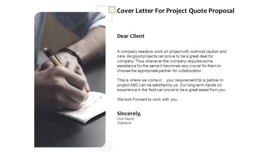 Project Estimate Cover Letter For Project Quote Proposal Ppt Summary Influencers PDF