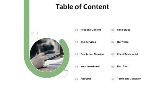 Project Estimate Table Of Content Ppt Pictures Microsoft PDF