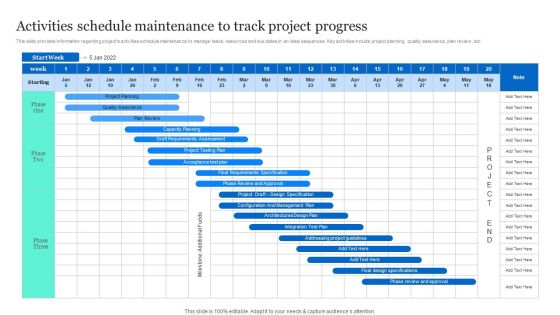 Project Excellence Playbook For Executives Activities Schedule Maintenance To Track Project Progress Pictures PDF