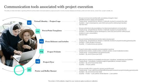 Project Excellence Playbook For Executives Communication Tools Associated With Project Execution Diagrams PDF