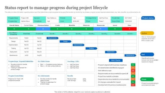 Project Excellence Playbook For Executives Status Report To Manage Progress During Project Lifecycle Microsoft PDF