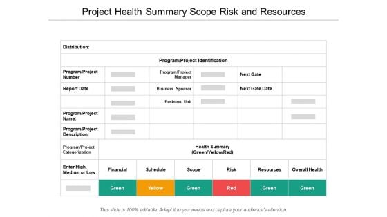 Project Health Summary Scope Risk And Resources Ppt PowerPoint Presentation Professional Maker