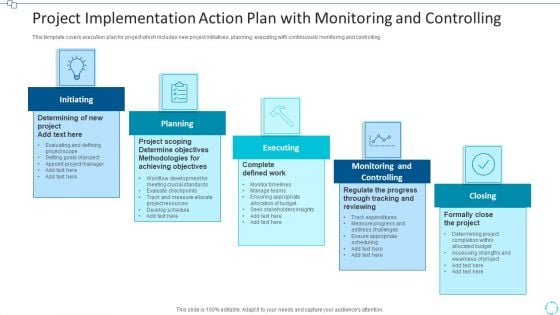 Project Implementation Action Plan With Monitoring And Controlling Graphics PDF