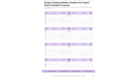 Project Implementation Timeline For Project Work Schedule Proposal One Pager Sample Example Document