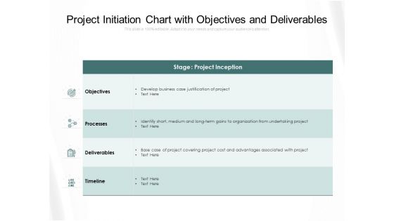 Project Initiation Chart With Objectives And Deliverables Ppt PowerPoint Presentation Summary Mockup PDF