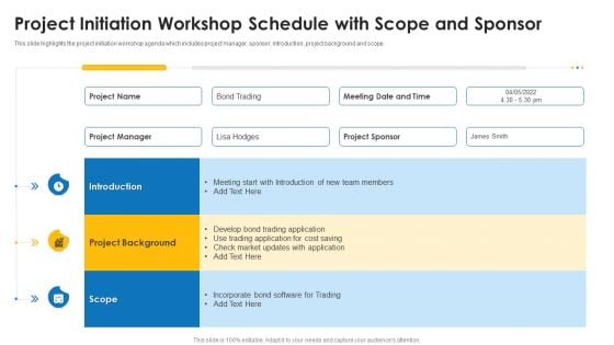 Project Initiation Workshop Schedule With Scope And Sponsor Mockup PDF