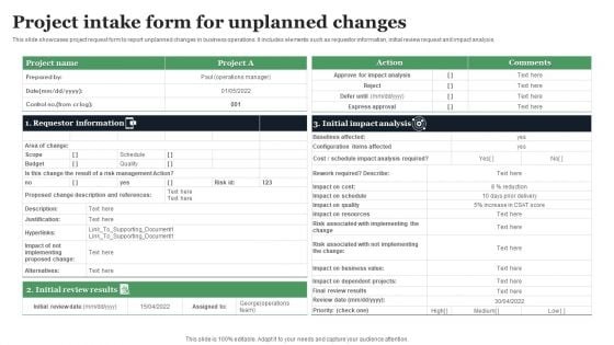 Project Intake Form For Unplanned Changes Inspiration PDF