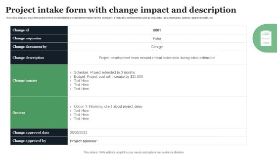 Project Intake Form With Change Impact And Description Diagrams PDF