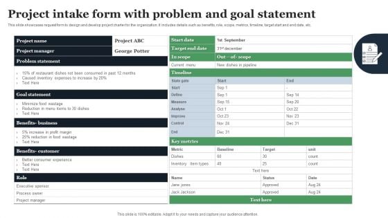 Project Intake Form With Problem And Goal Statement Sample PDF