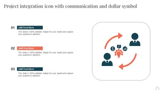 Project Integration Icon With Communication And Dollar Symbol Ppt PowerPoint Presentation File Portfolio PDF