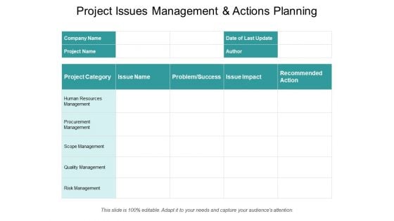 Project Issues Management And Actions Planning Ppt PowerPoint Presentation File Outfit