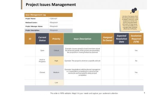 Project Issues Management Ppt PowerPoint Presentation File Pictures