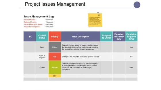 Project Issues Management Ppt PowerPoint Presentation Gallery Background