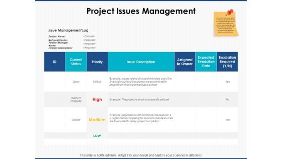 Project Issues Management Ppt PowerPoint Presentation Gallery Design Ideas