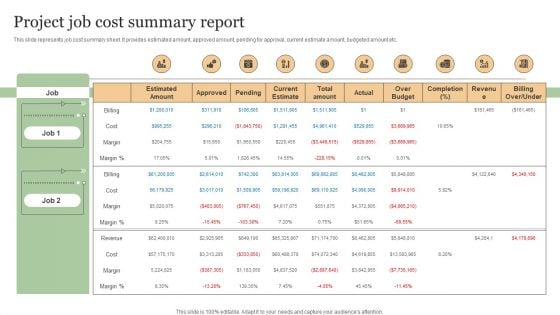 Project Job Cost Summary Report Icons PDF